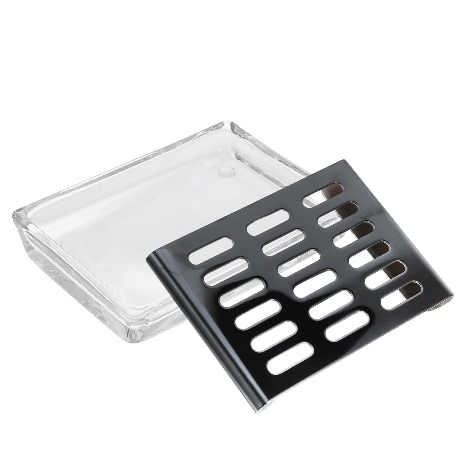 Glass Soap Dish - Прямоугольная стеклянная мыльница с дренажем, самосливной