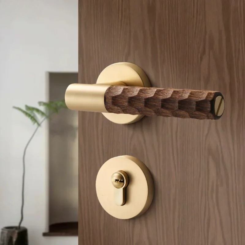 Home Hardware Bathroom Accessories - Деревянная дверная ручка, цинковый бесшумный замок,