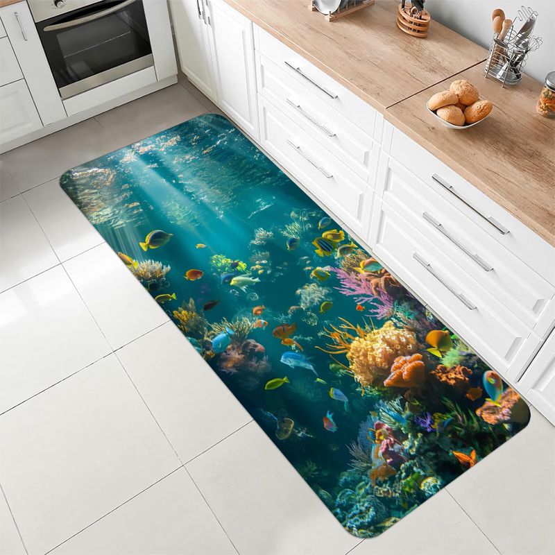 Home Bathroom Scene - Коврик с изображением подводного мира: кораллы,