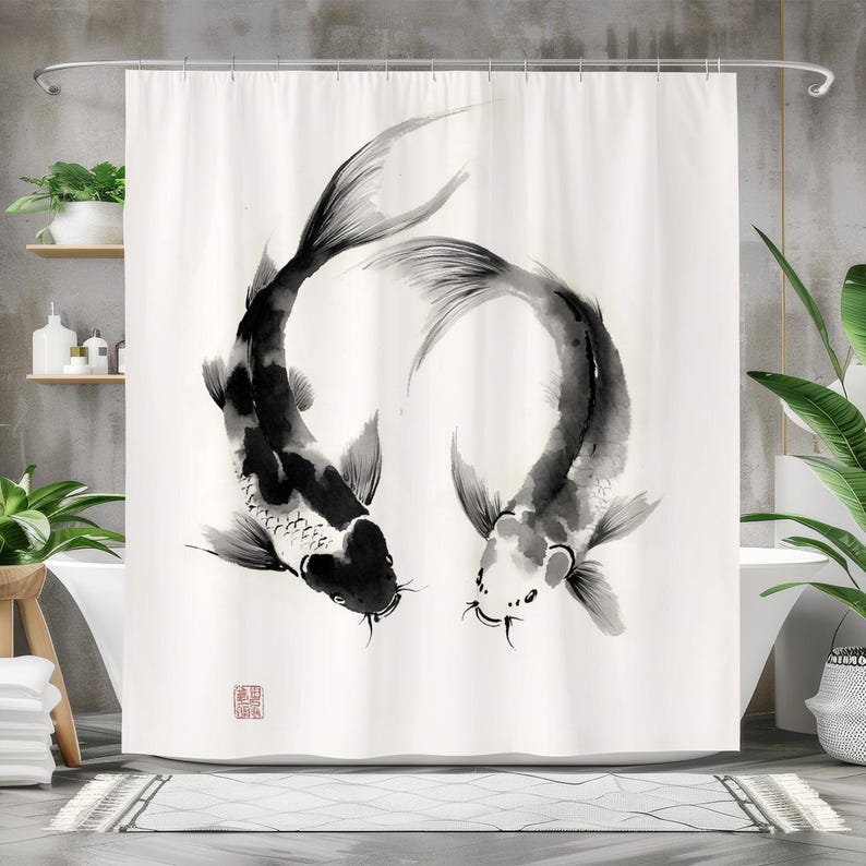 Занавеска для душа с рыбой, во – обзор и цена Japanese Home Bathroom Design
