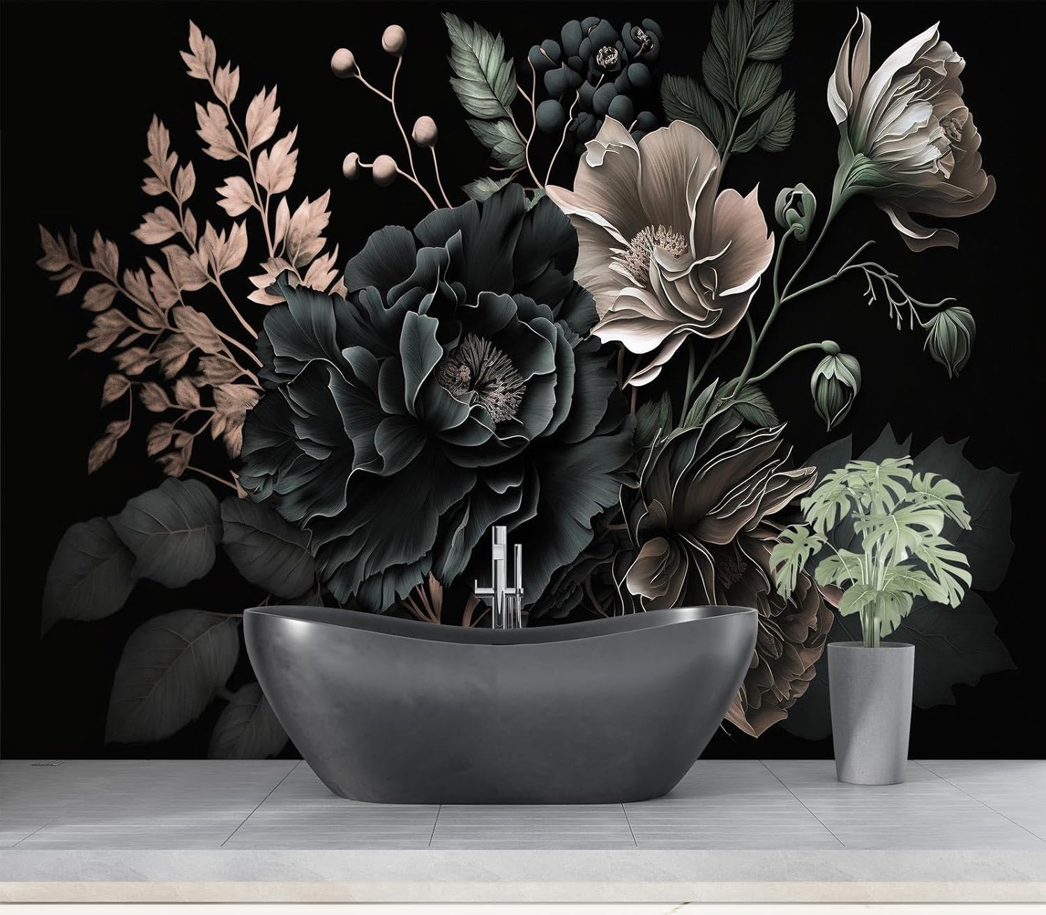 Драматичные темные цветочные о – обзор и цена Home Bathroom Wallpaper
